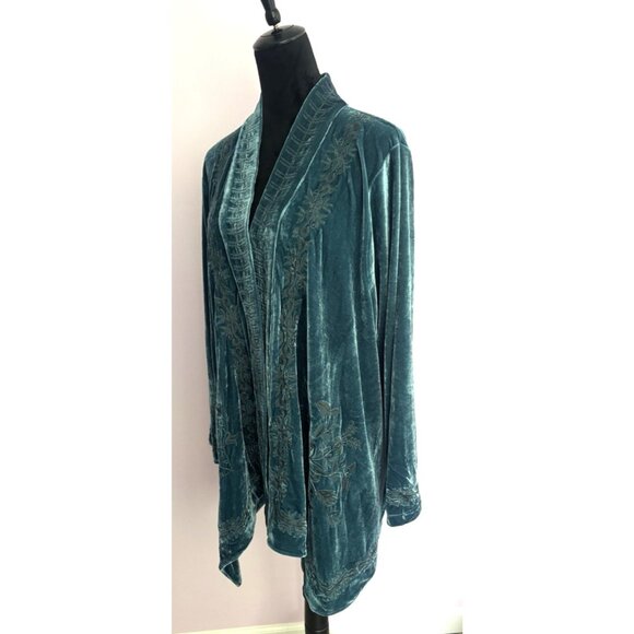 Womens Cardigan Slipover Jacket Velvet 3XL Time For Me embroidered Details - Picture 6 of 14